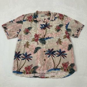 Vintage 90s Caribbean Multicolored Palm Floral Button Up Hawaiian Shirt Mens L.